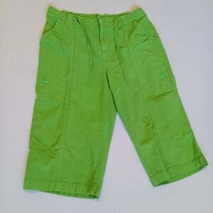 IB Diffusion Sz L 100% Cotton Capri Lime Green Pants With Stretch